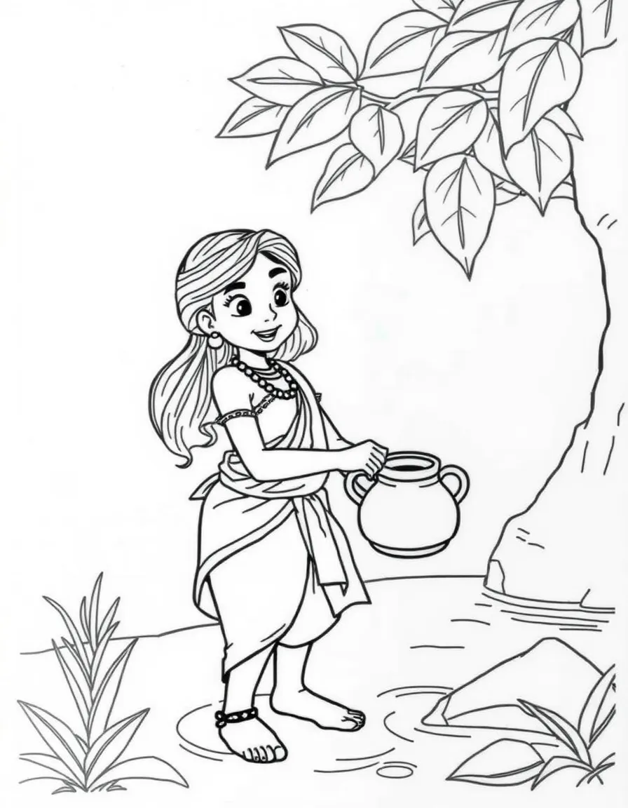 (The Jungle Book) Shanti the village girl with a water pot by the river
