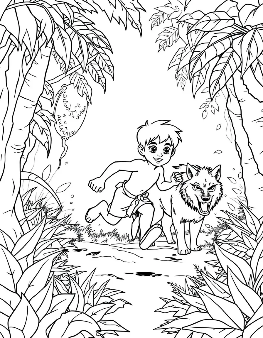 (The Jungle Book) Mowgli running through the jungle with wolves