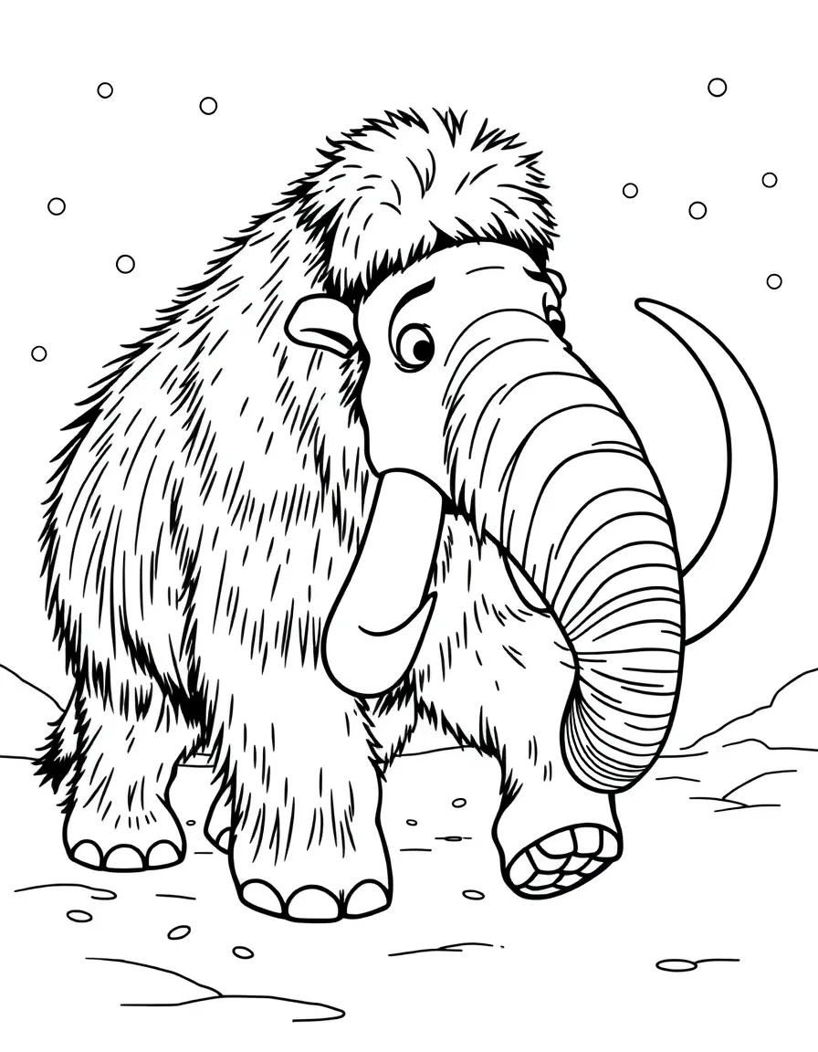 (Ice Age) A friendly woolly mammoth named Manny walking through the snow