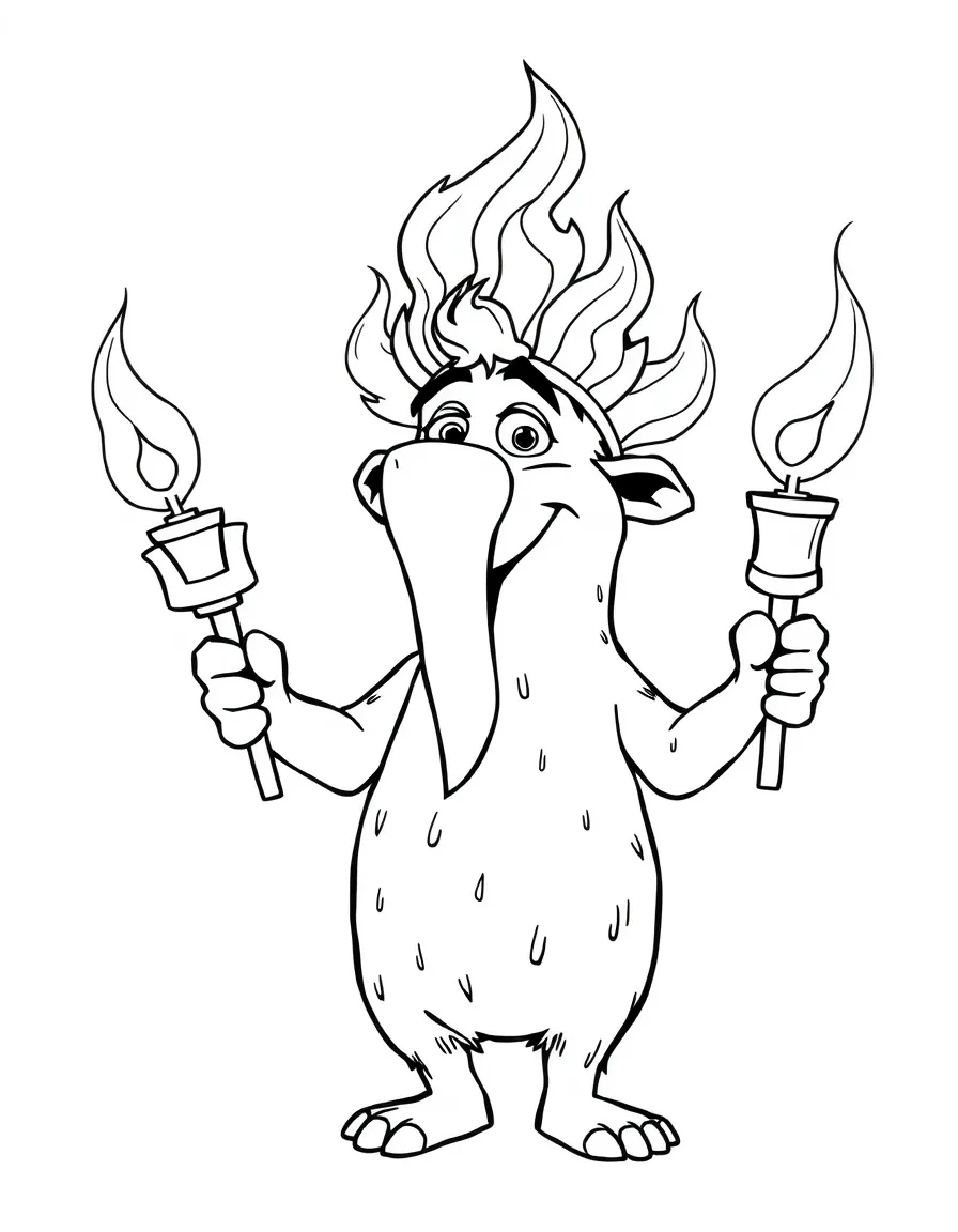 (Ice Age) Sid pretending to be a fire god with torches