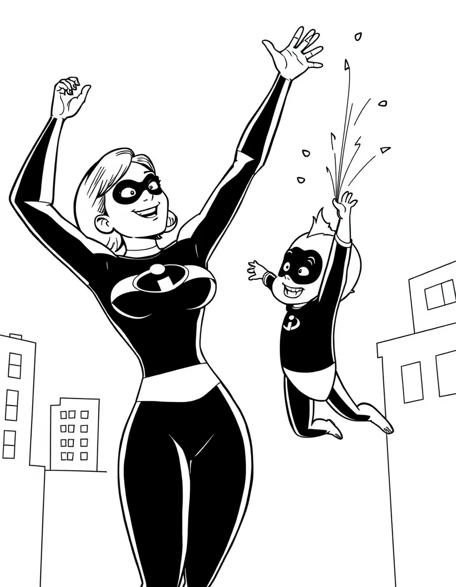 (The Incredibles) Elastigirl stretching her arms to catch Jack-Jack
