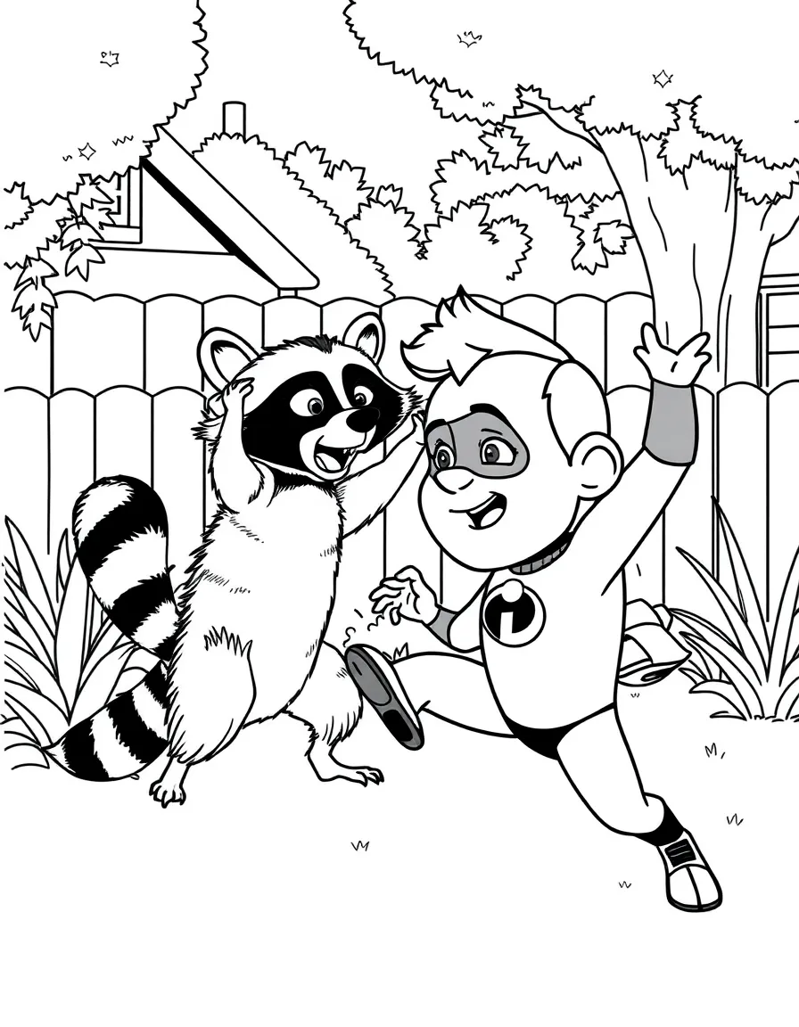 (The Incredibles) Jack-Jack fighting a raccoon in the backyard