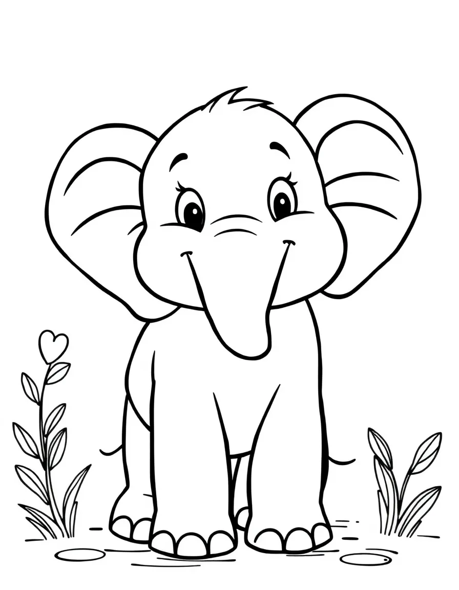 Cheerful cartoon elephant coloring page
