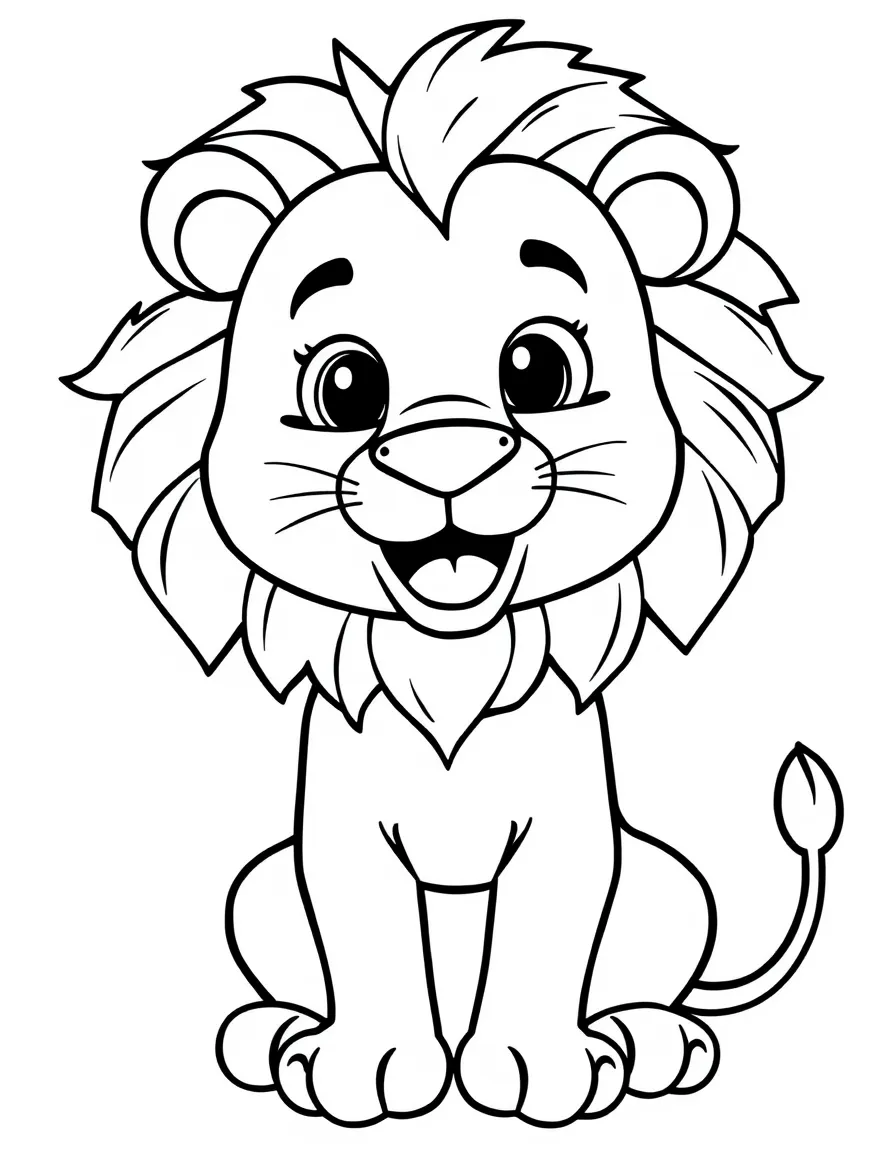 Cheerful cartoon lion coloring page