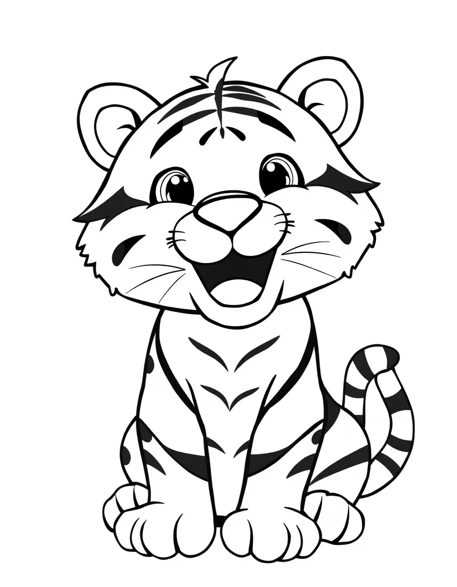 Cheerful cartoon tiger coloring page