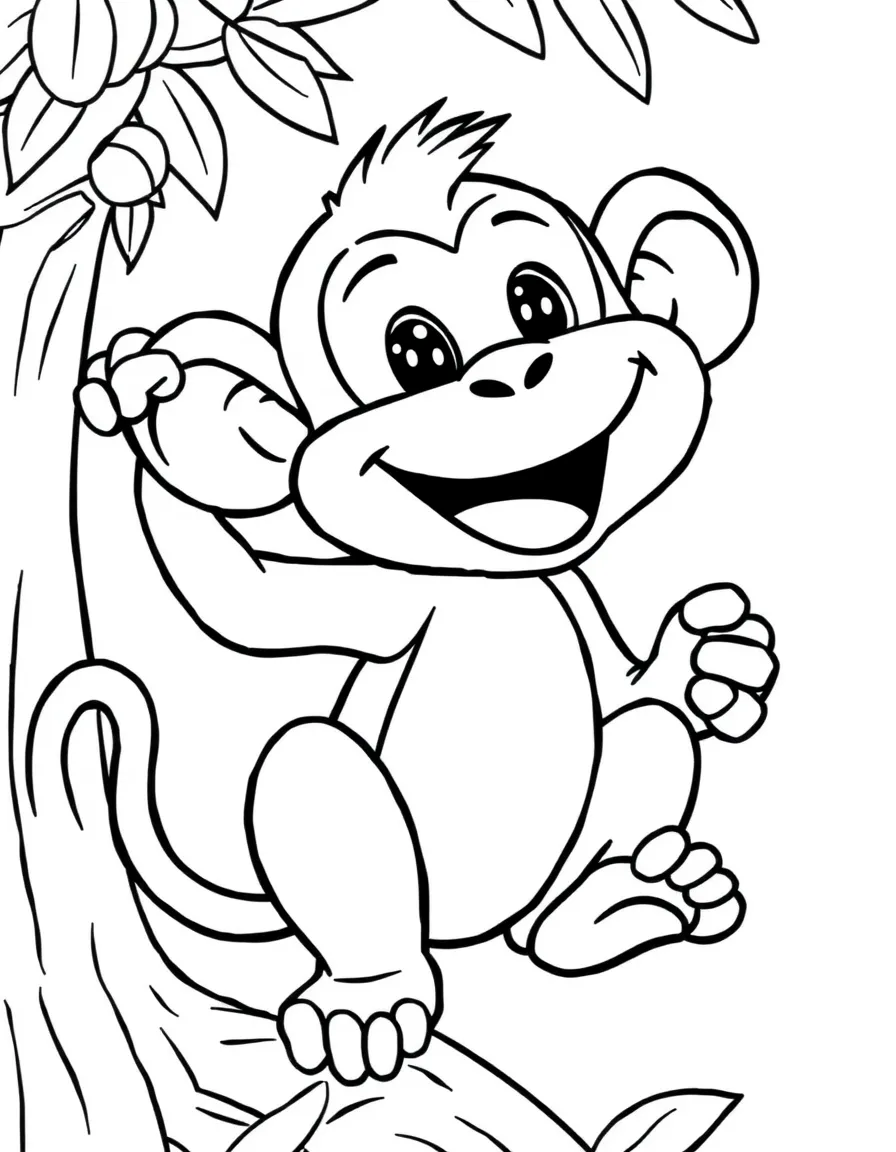 Cheerful cartoon monkey coloring page
