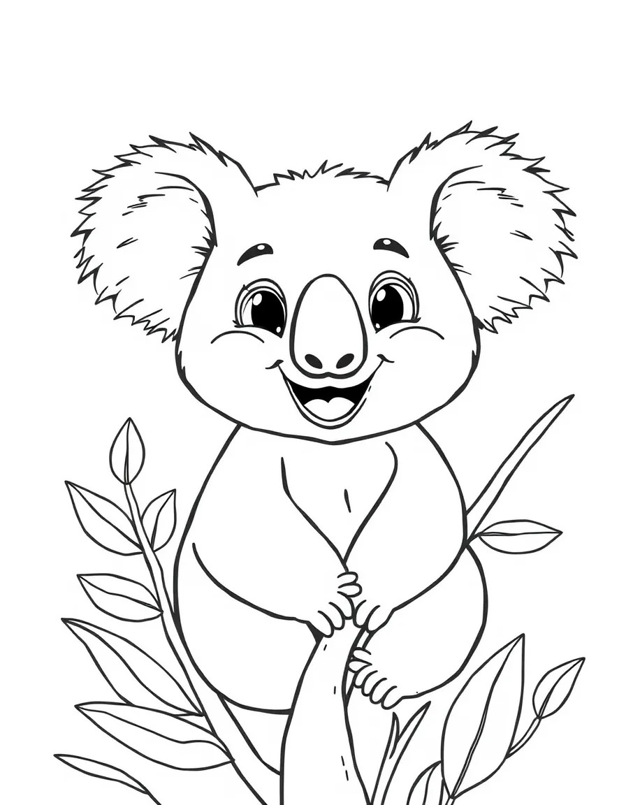 Cheerful cartoon koala coloring page