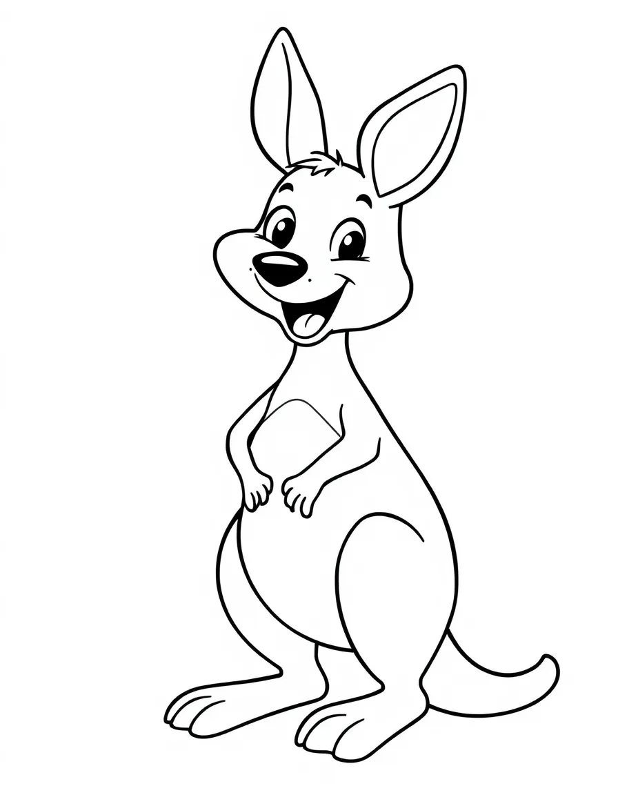 Cheerful cartoon kangaroo coloring page