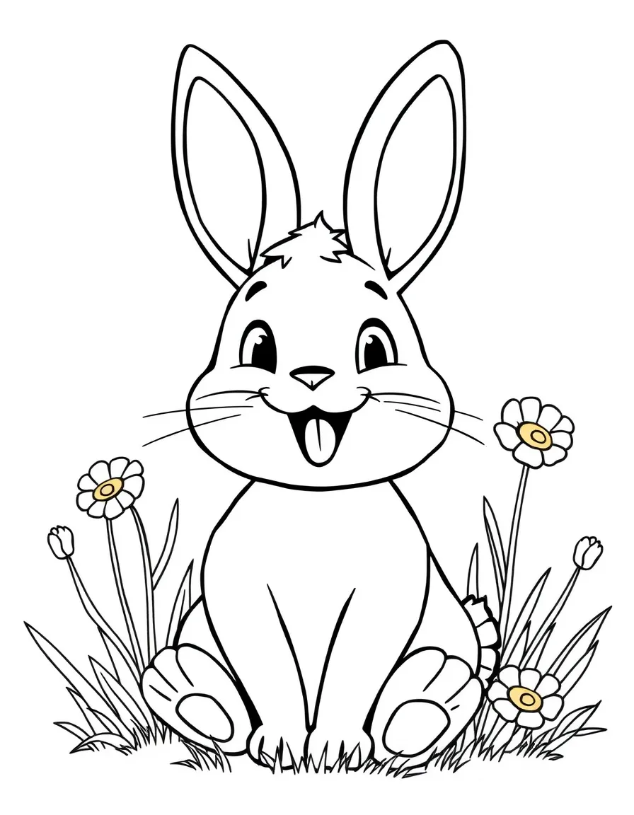 Cheerful cartoon rabbit coloring page