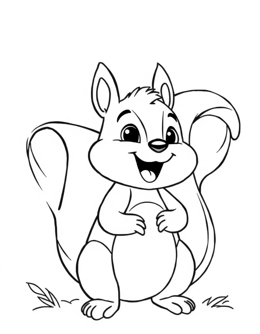 Cheerful cartoon squirrel coloring page