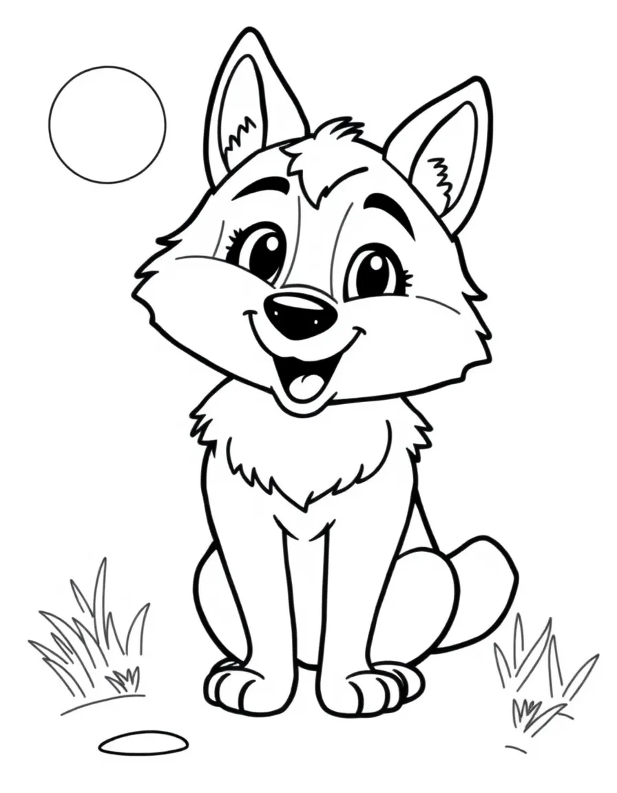Cheerful cartoon wolf coloring page