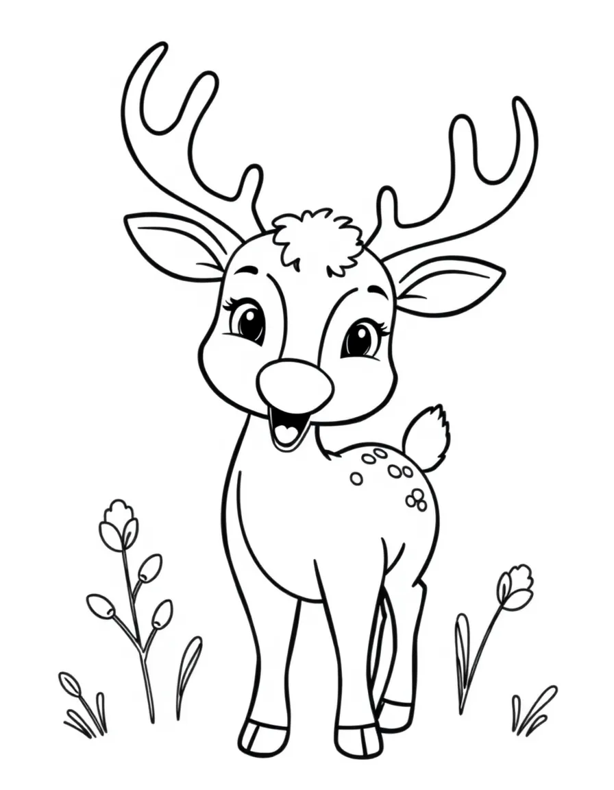 Cheerful cartoon deer coloring page