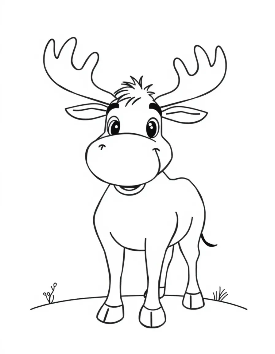 Cheerful cartoon moose coloring page