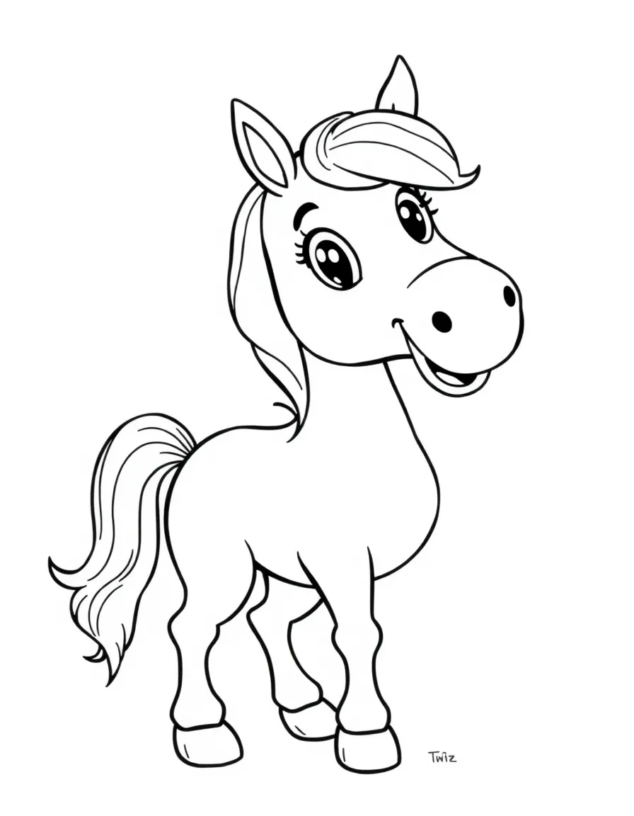 Cheerful cartoon horse coloring page
