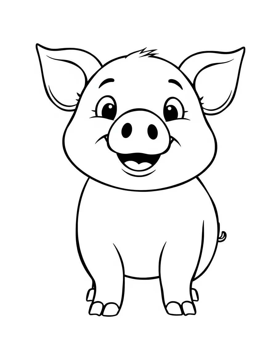 Cheerful cartoon pig coloring page
