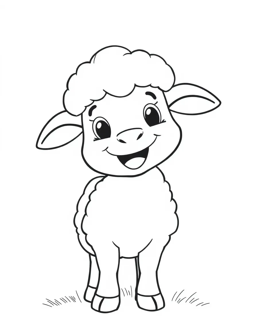 Cheerful cartoon sheep coloring page