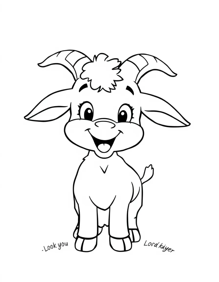 Cheerful cartoon goat coloring page