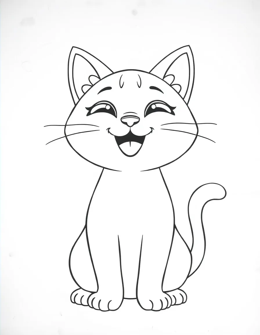 Cheerful cartoon cat coloring page