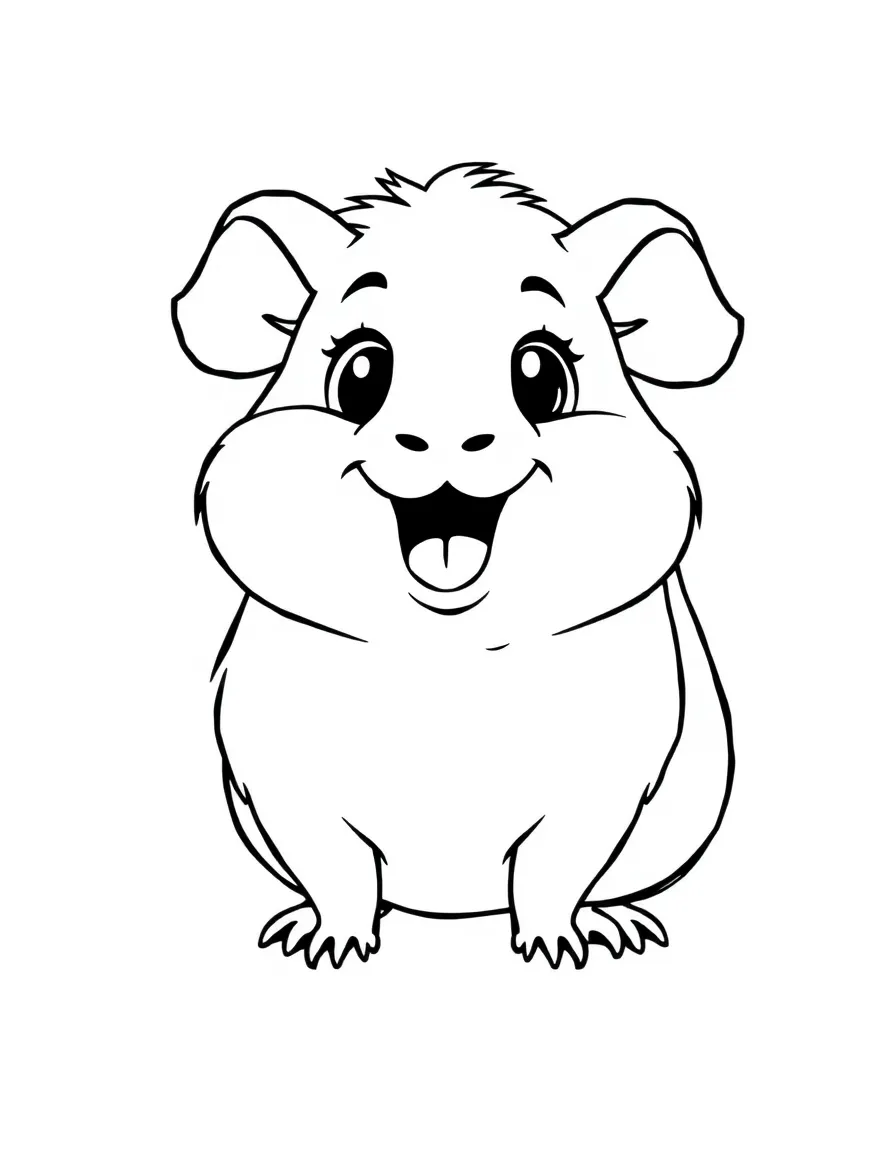 Cheerful cartoon guinea pig coloring page