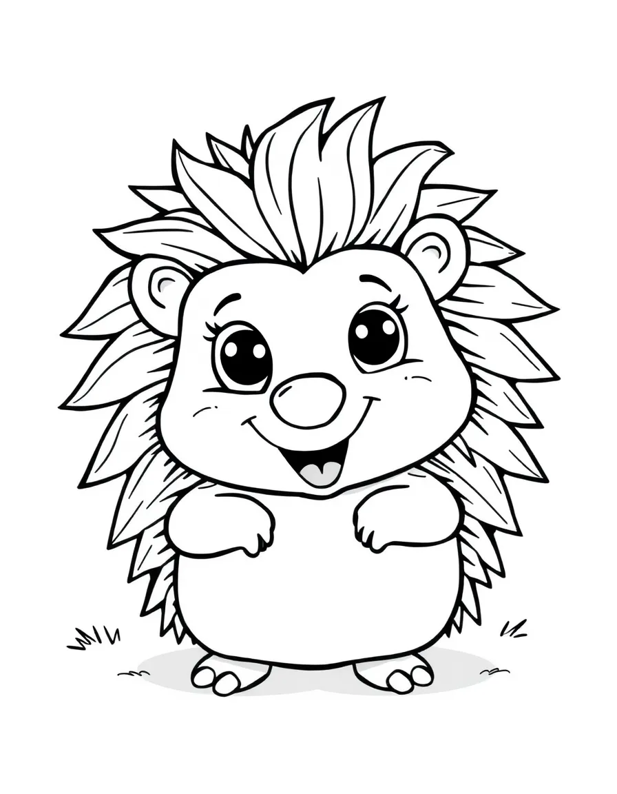 Cheerful cartoon hedgehog coloring page