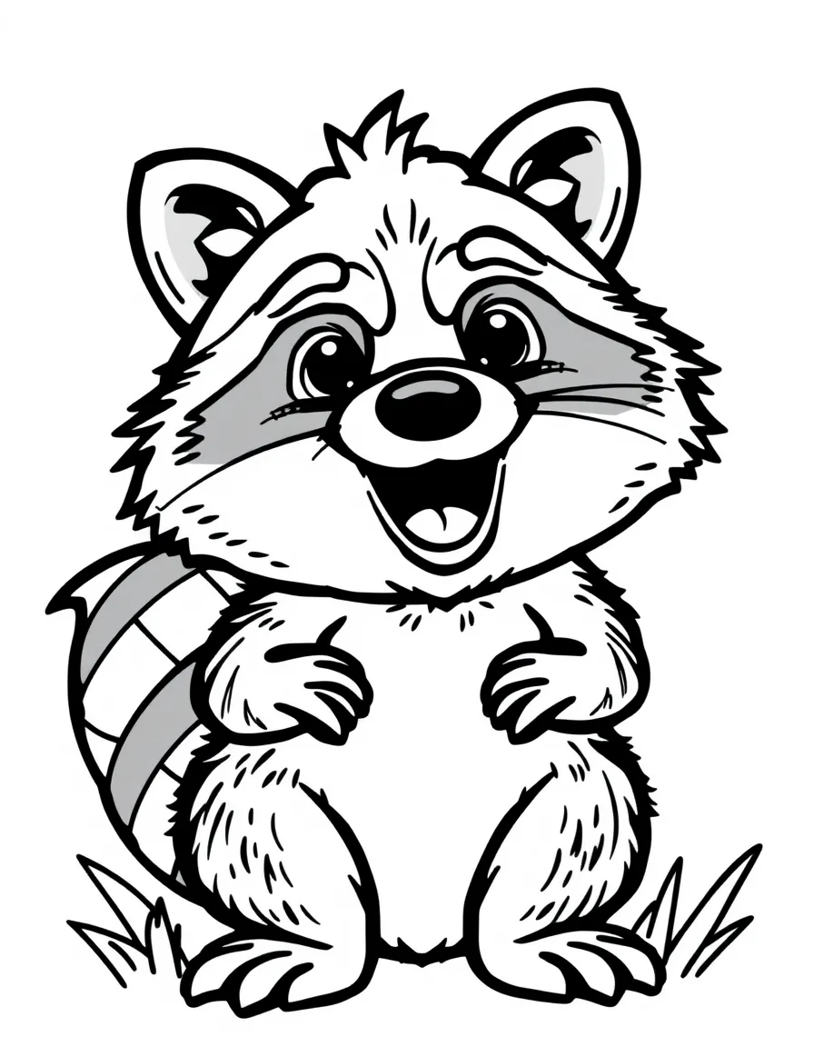 Cheerful cartoon raccoon coloring page