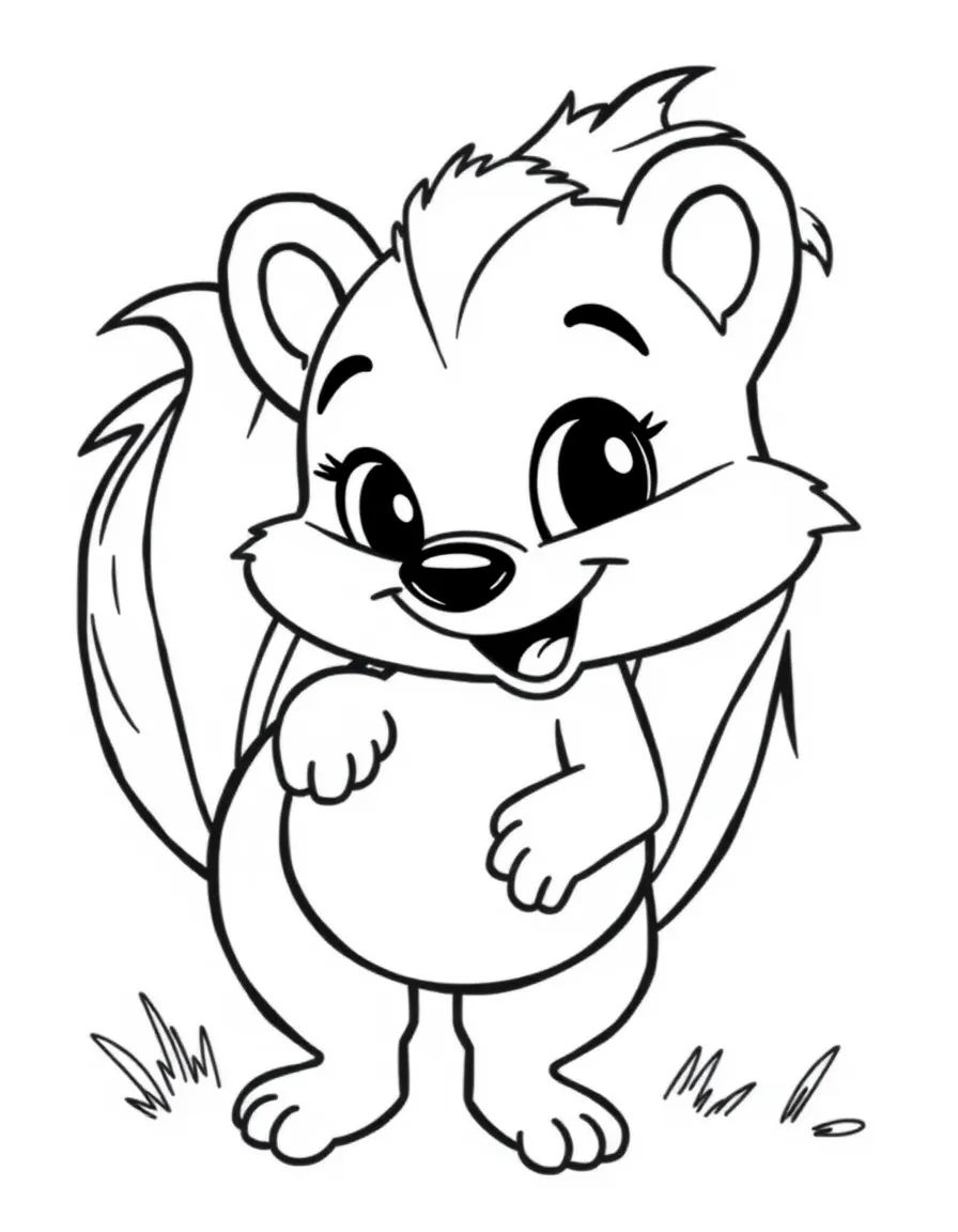 Cheerful cartoon skunk coloring page