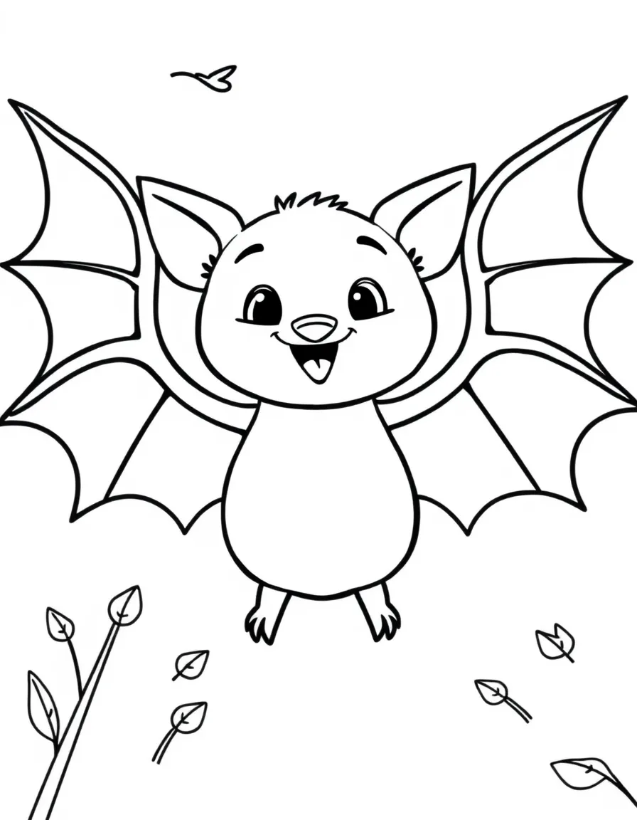 Cheerful cartoon bat coloring page