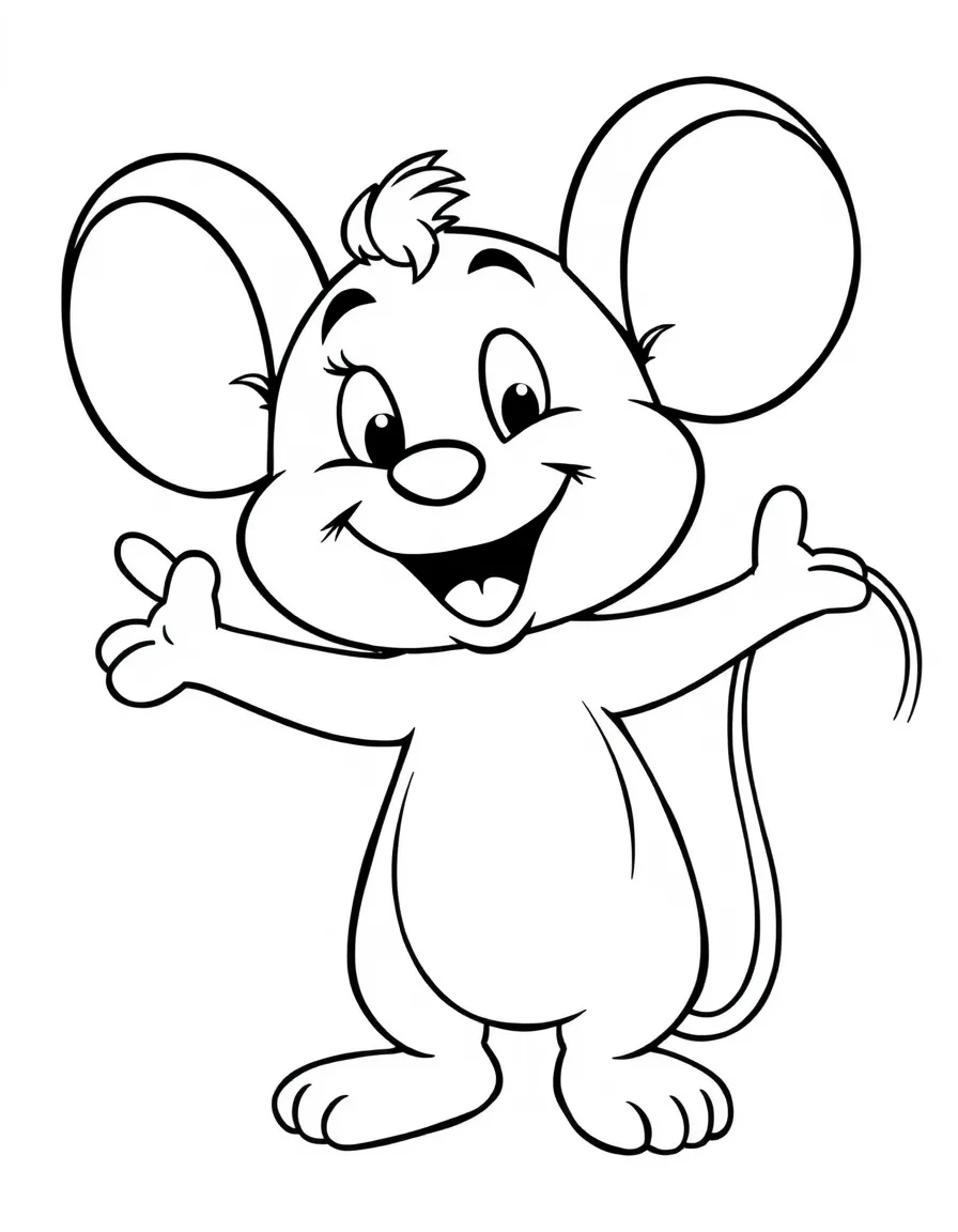 Cheerful cartoon mouse coloring page