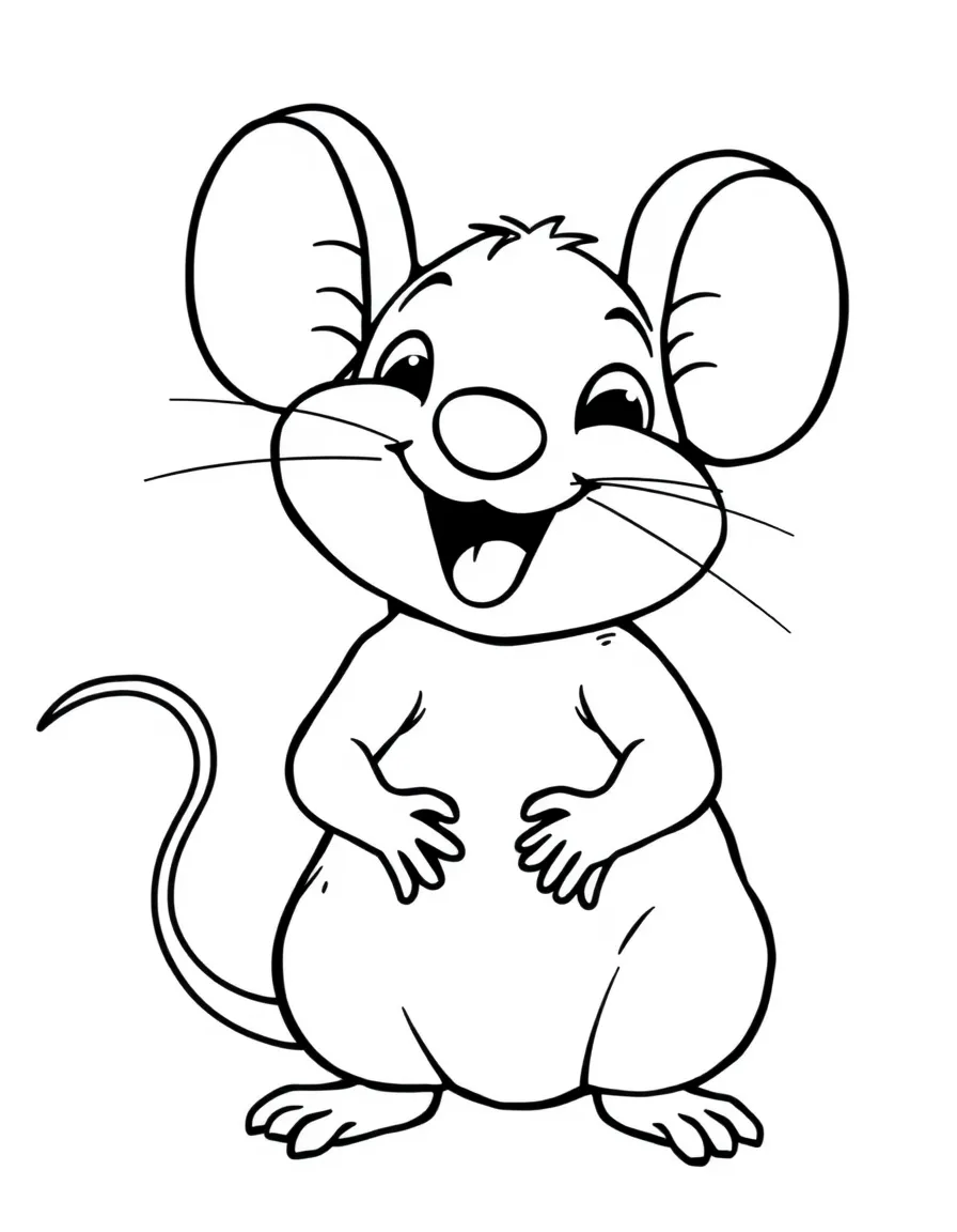Cheerful cartoon rat coloring page