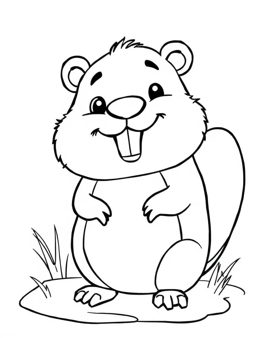 Cheerful cartoon beaver coloring page