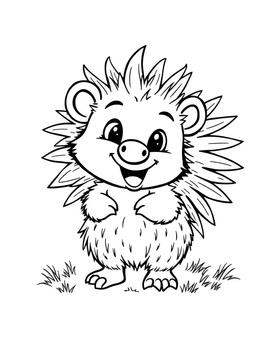 Cheerful cartoon porcupine coloring page