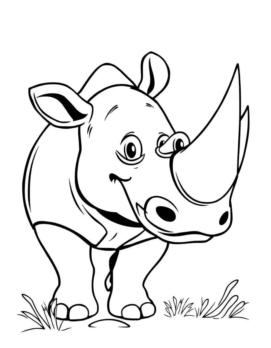 Cheerful cartoon rhinoceros coloring page
