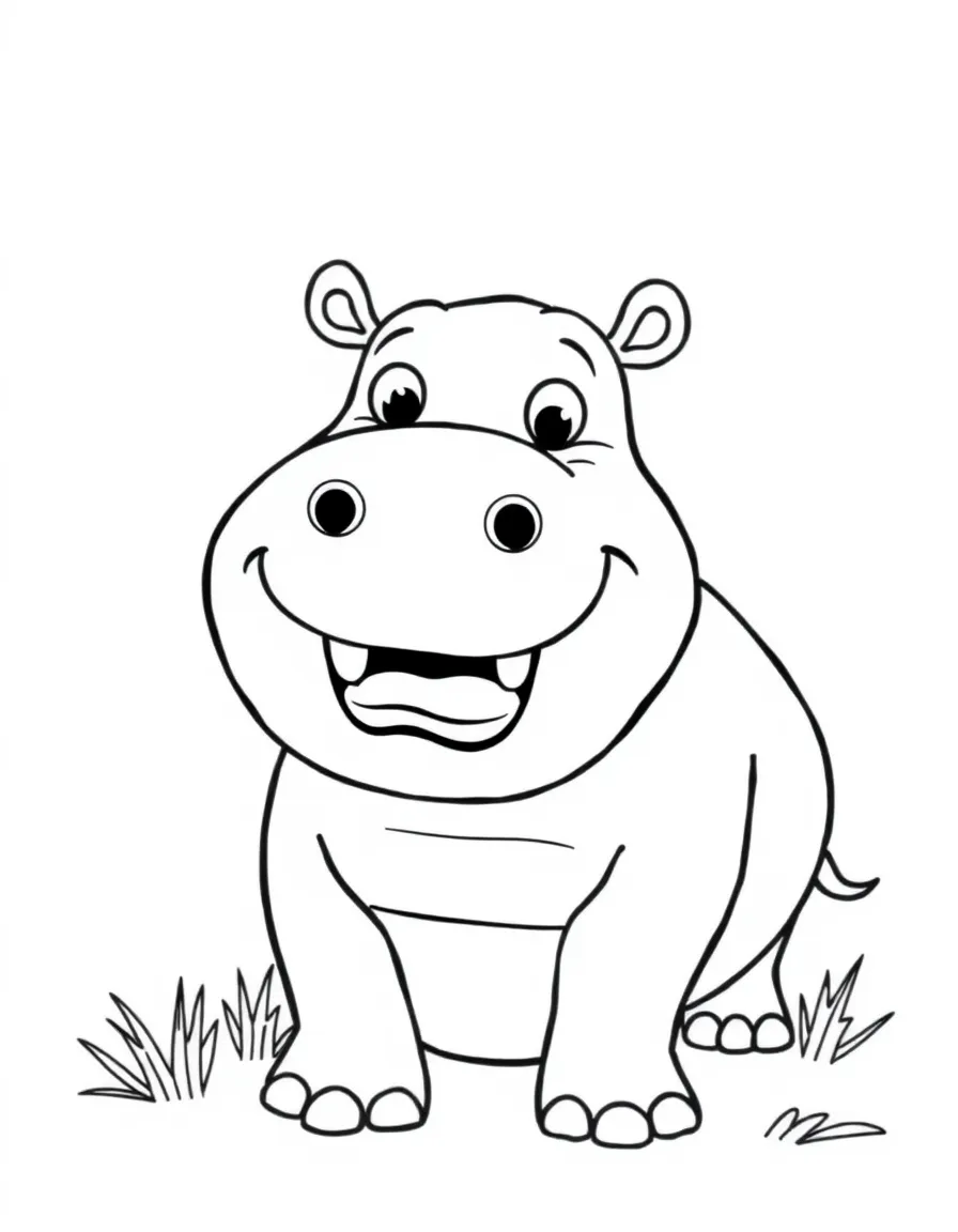 Cheerful cartoon hippopotamus coloring page