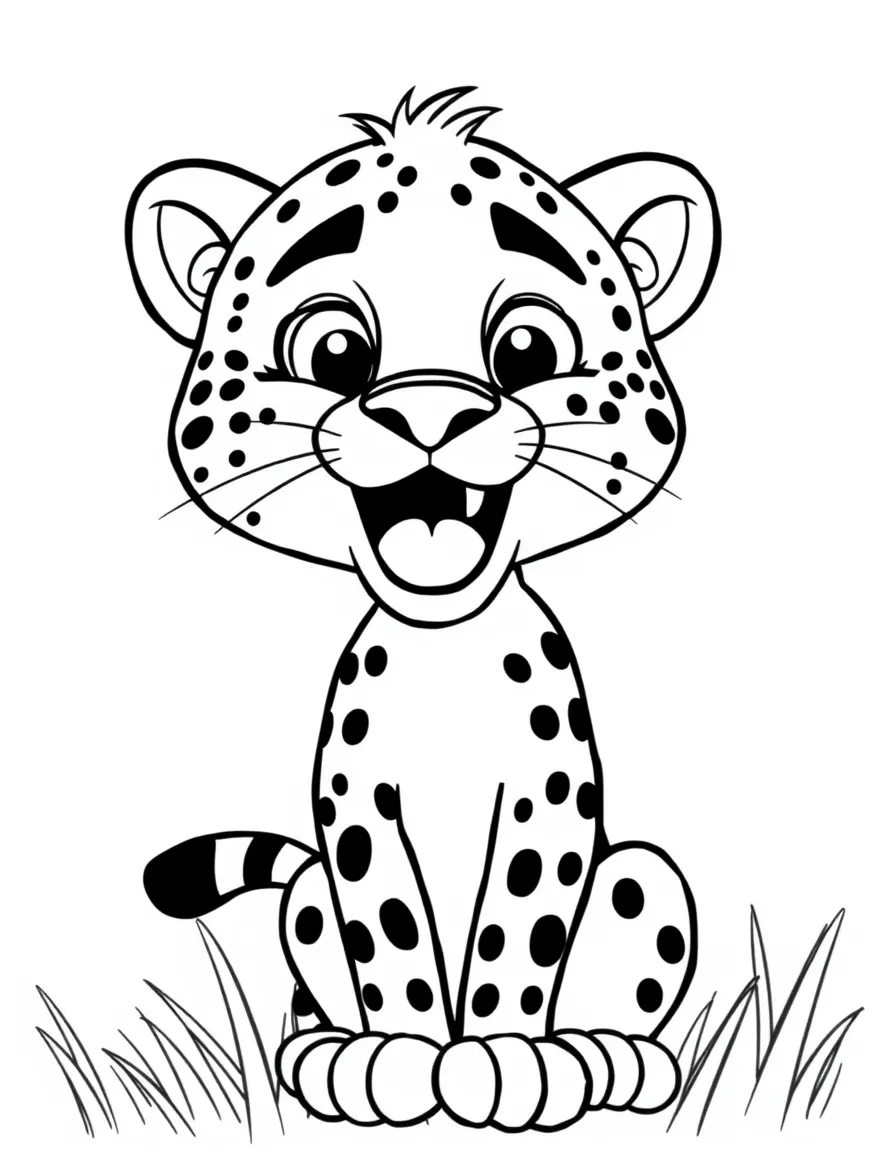 Cheerful cartoon cheetah coloring page