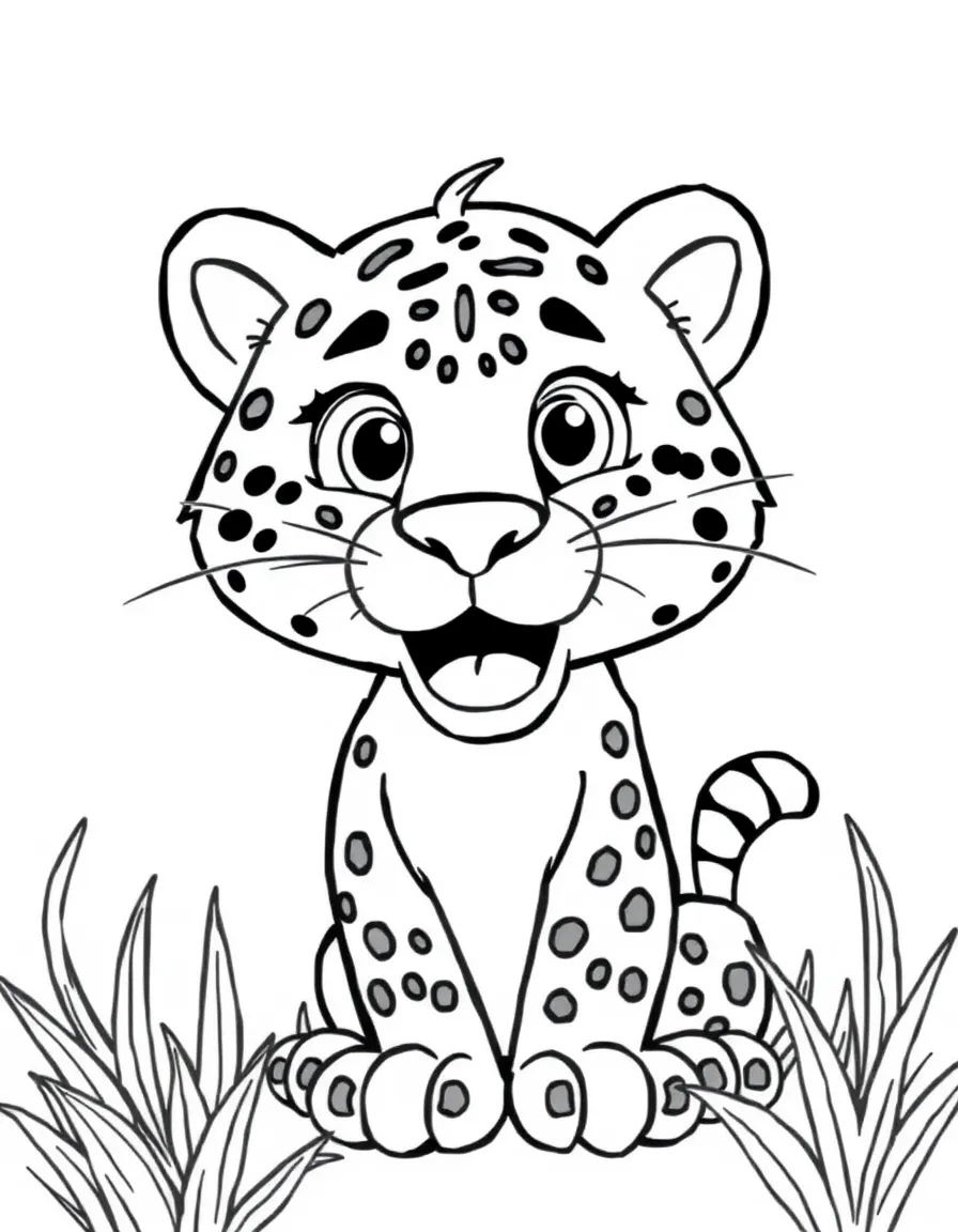 Cheerful cartoon leopard coloring page