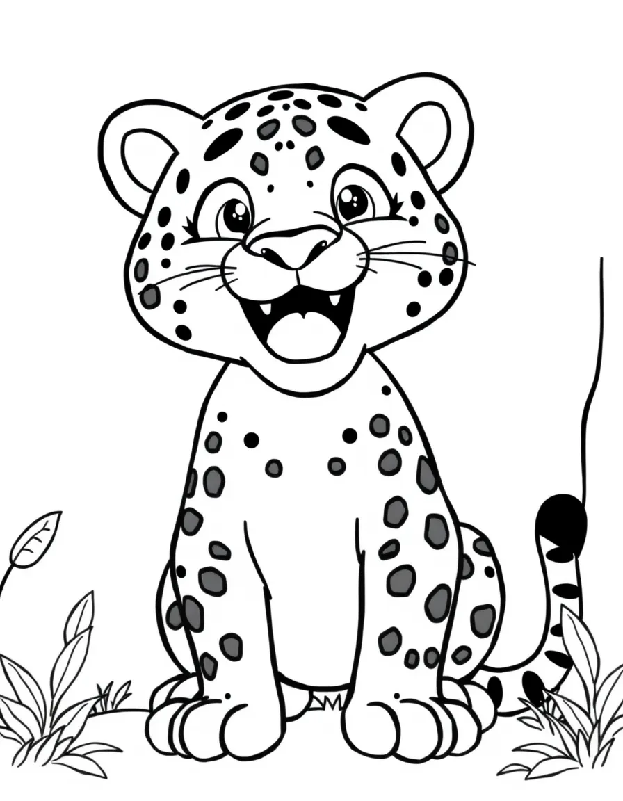Cheerful cartoon jaguar coloring page