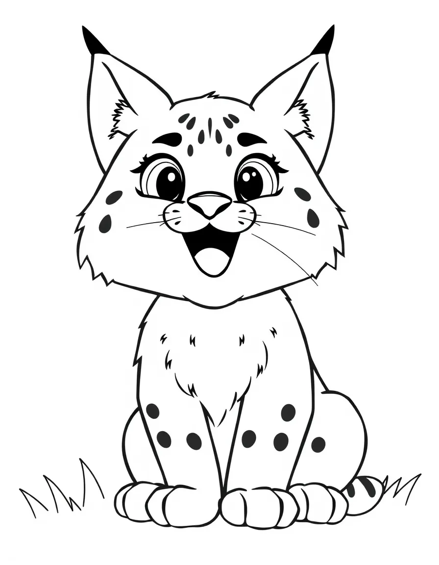 Cheerful cartoon lynx coloring page