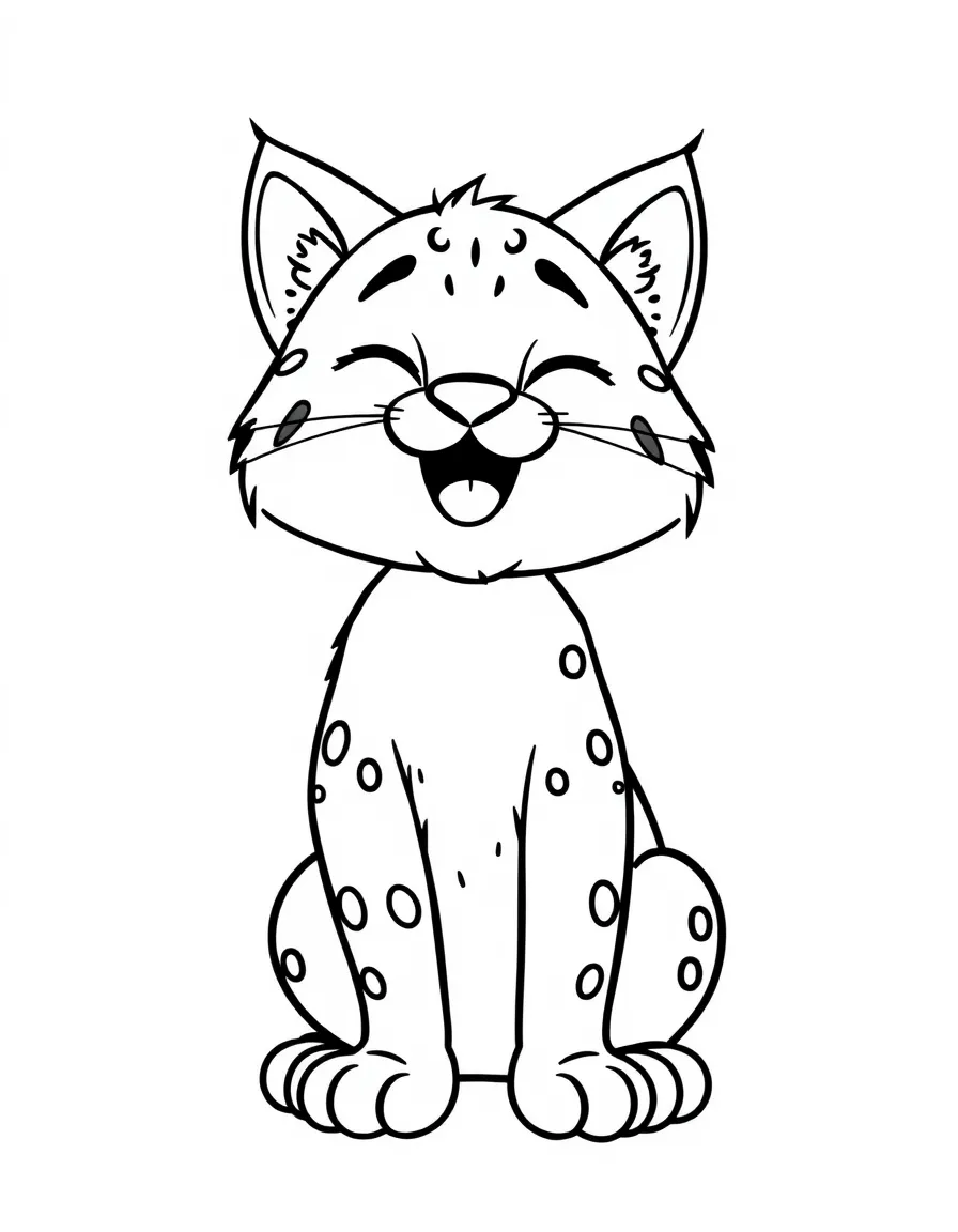 Cheerful cartoon bobcat coloring page