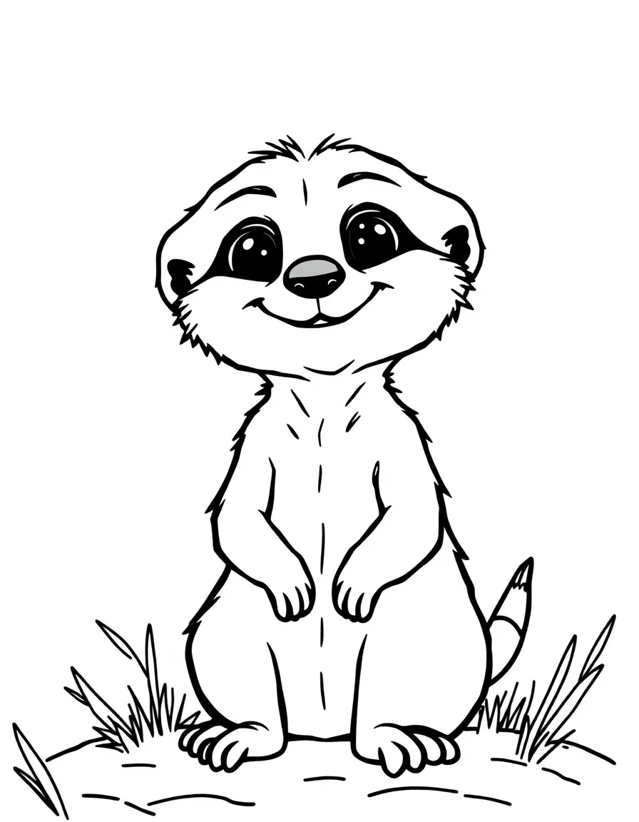 Cheerful cartoon meerkat coloring page
