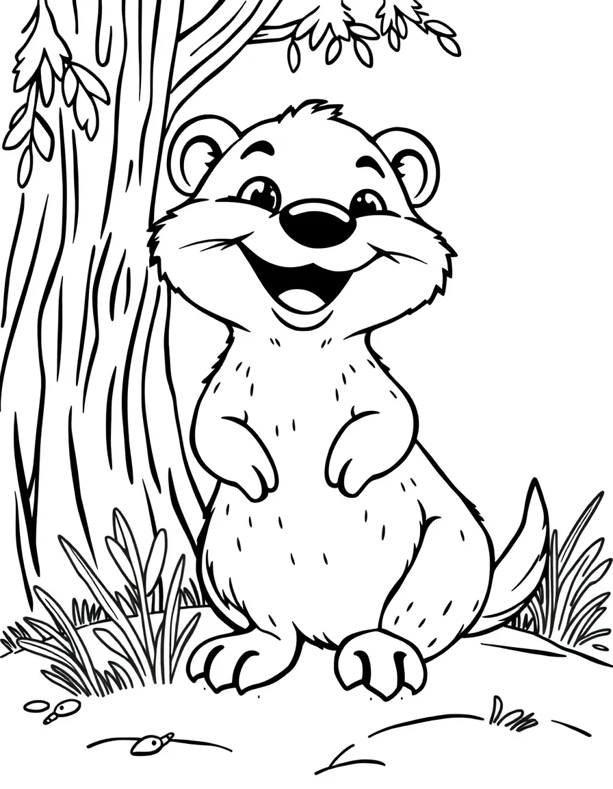 Cheerful cartoon weasel coloring page