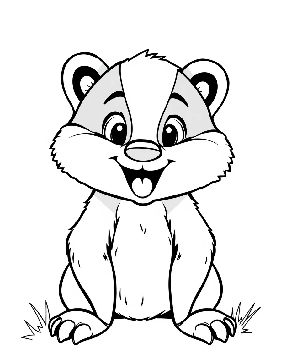 Cheerful cartoon badger coloring page