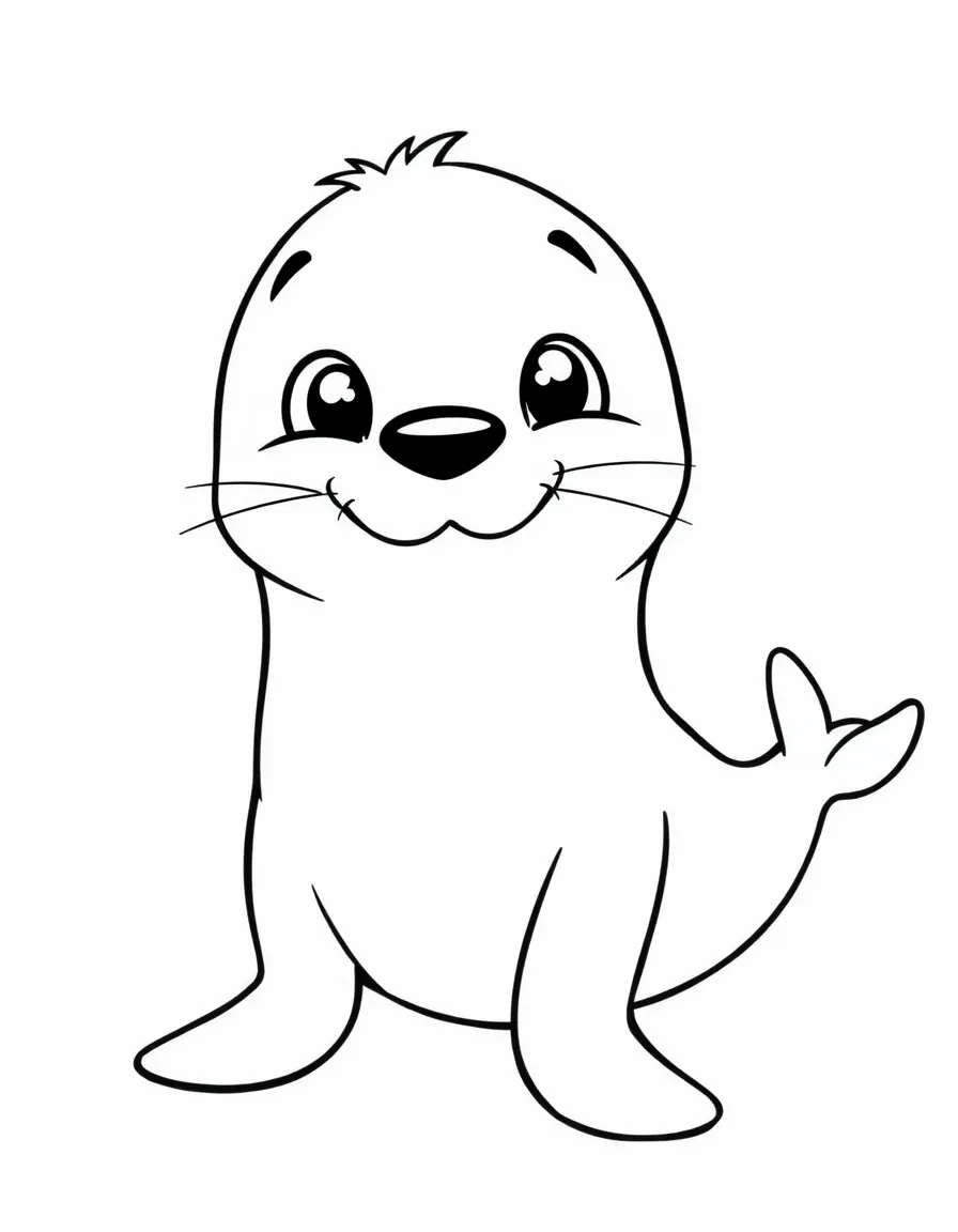 Cheerful cartoon sea lion coloring page