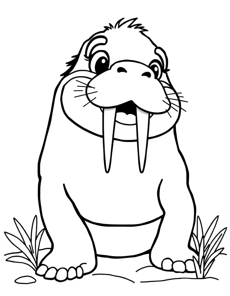 Cheerful cartoon walrus coloring page