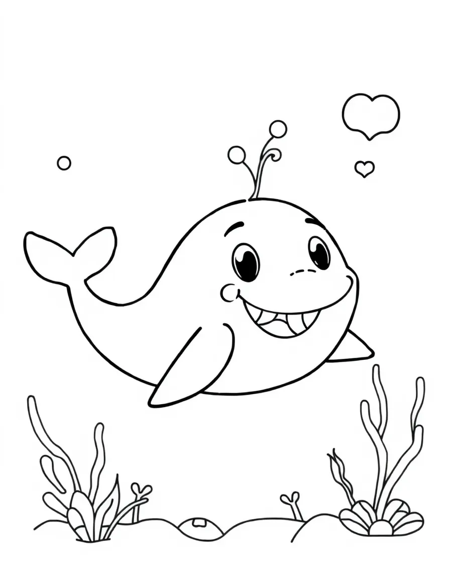 Cheerful cartoon whale coloring page