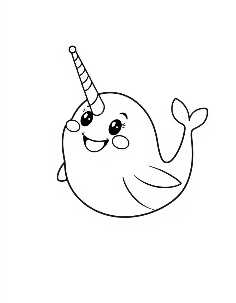 Cheerful cartoon narwhal coloring page