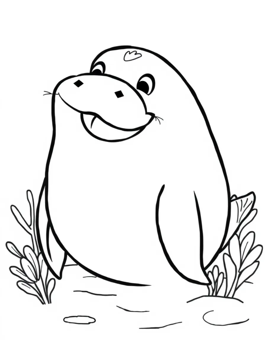 Cheerful cartoon dugong sloring page