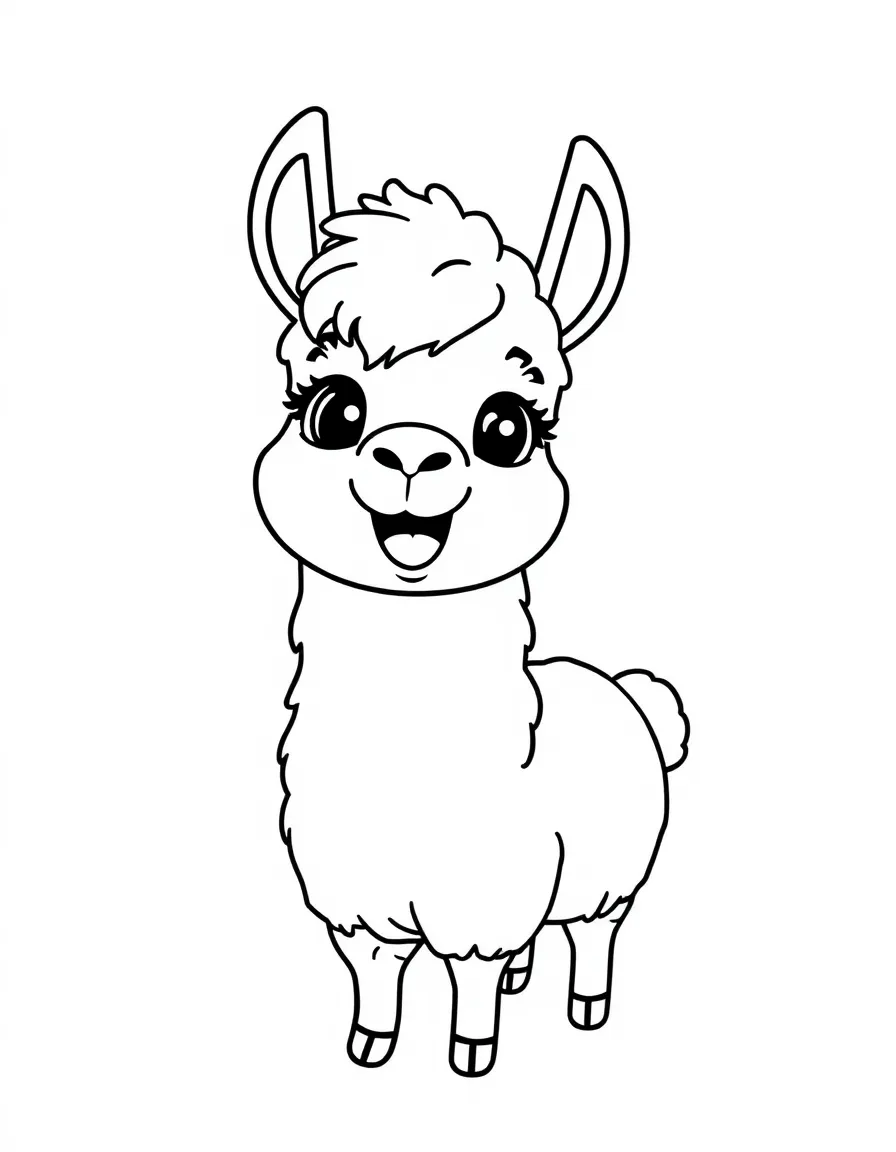 Cheerful cartoon llama coloring page