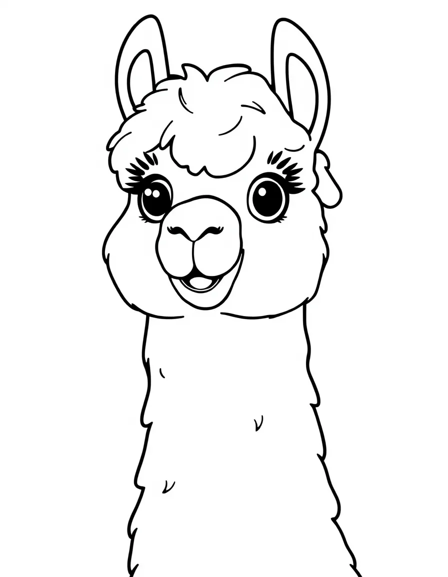 Cheerful cartoon alpaca coloring page