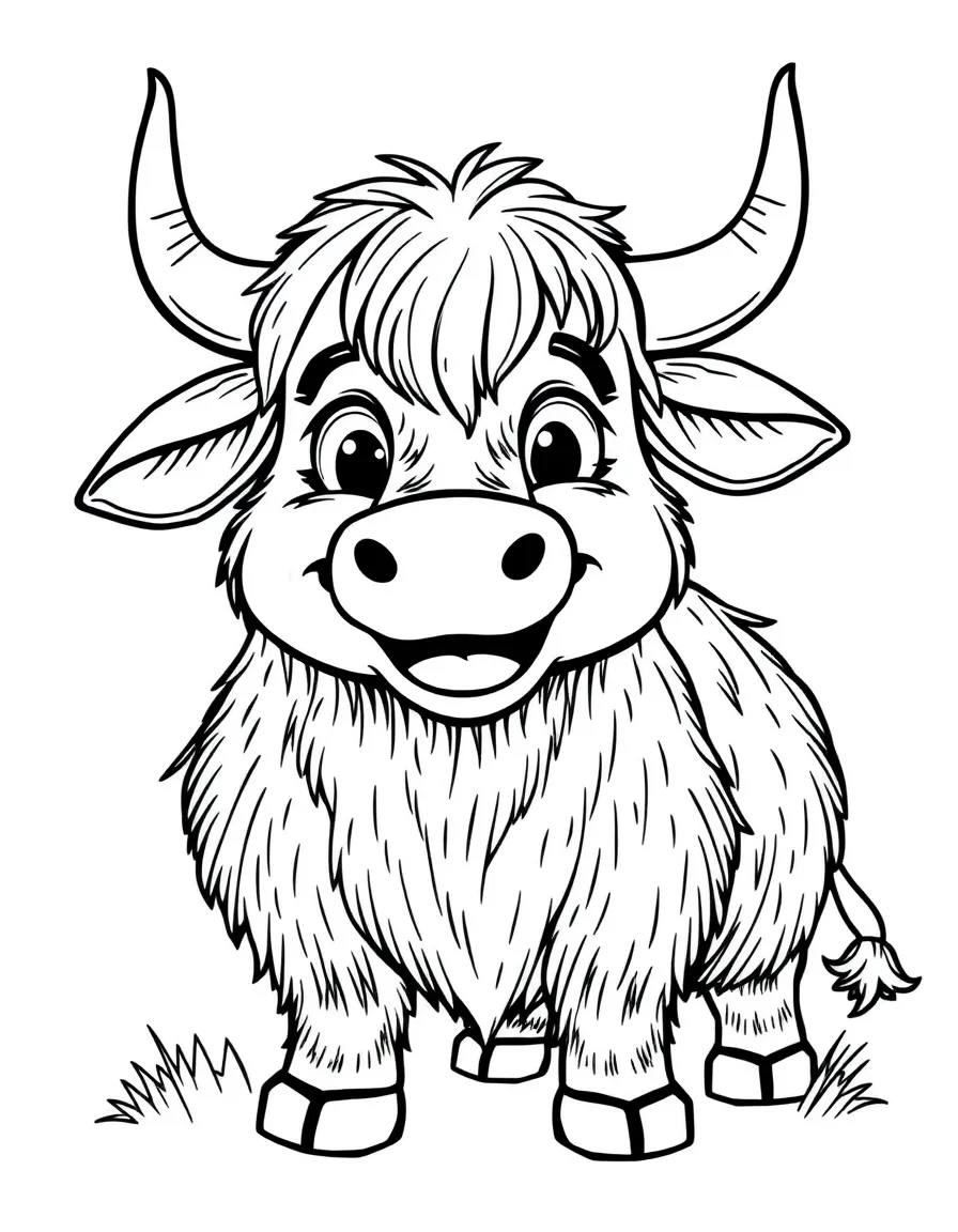 Cheerful cartoon yak coloring page