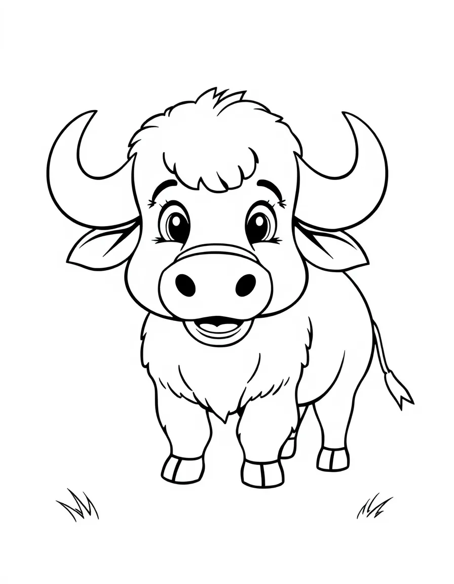 Cheerful cartoon buffalo coloring page